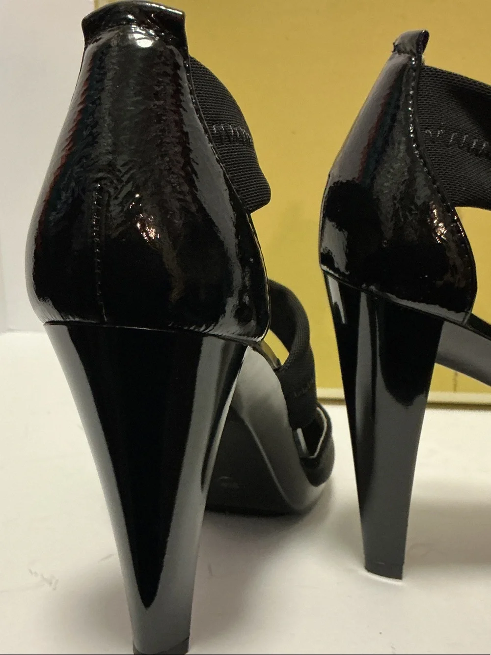 Michael Kors Black Patent and Gold Zip Front Heels